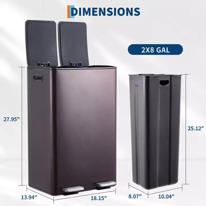 Poubelle de cuisine avec couvercle, 60L (2 x 30L) à double compartiment en acier inoxydable, poubelle de recyclage combinée avec pédales indépendantes