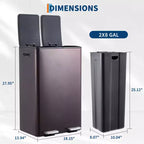Poubelle de cuisine avec couvercle, 60L (2 x 30L) à double compartiment en acier inoxydable, poubelle de recyclage combinée avec pédales indépendantes