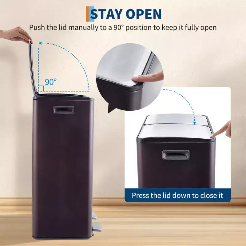 Poubelle de cuisine avec couvercle, 60L (2 x 30L) à double compartiment en acier inoxydable, poubelle de recyclage combinée avec pédales indépendantes