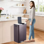 Poubelle de cuisine avec couvercle, 60L (2 x 30L) à double compartiment en acier inoxydable, poubelle de recyclage combinée avec pédales indépendantes