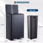 Poubelle de cuisine avec couvercle, 60L (2 x 30L) à double compartiment en acier inoxydable, poubelle de recyclage combinée avec pédales indépendantes