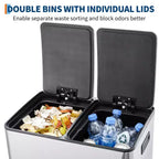 Poubelle de cuisine avec couvercle, 60L (2 x 30L) à double compartiment en acier inoxydable, poubelle de recyclage combinée avec pédales indépendantes