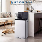 Poubelle de cuisine avec couvercle, 60L (2 x 30L) à double compartiment en acier inoxydable, poubelle de recyclage combinée avec pédales indépendantes