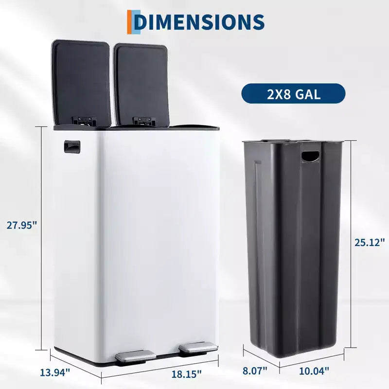 Poubelle de cuisine avec couvercle, 60L (2 x 30L) à double compartiment en acier inoxydable, poubelle de recyclage combinée avec pédales indépendantes