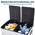 Poubelle de cuisine avec couvercle, 60L (2 x 30L) à double compartiment en acier inoxydable, poubelle de recyclage combinée avec pédales indépendantes