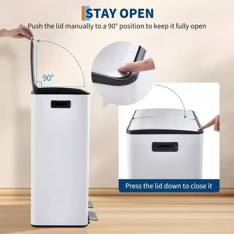 Poubelle de cuisine avec couvercle, 60L (2 x 30L) à double compartiment en acier inoxydable, poubelle de recyclage combinée avec pédales indépendantes