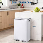 Poubelle de cuisine avec couvercle, 60L (2 x 30L) à double compartiment en acier inoxydable, poubelle de recyclage combinée avec pédales indépendantes