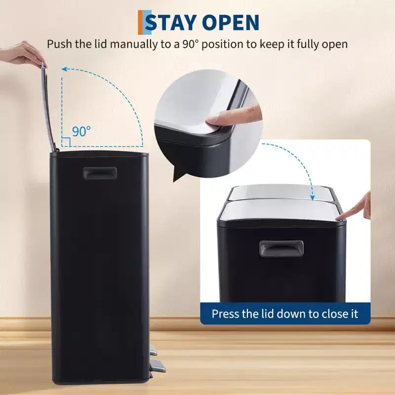 Poubelle de cuisine avec couvercle, 60L (2 x 30L) à double compartiment en acier inoxydable, poubelle de recyclage combinée avec pédales indépendantes