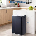 Poubelle de cuisine avec couvercle, 60L (2 x 30L) à double compartiment en acier inoxydable, poubelle de recyclage combinée avec pédales indépendantes