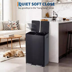 Poubelle de cuisine avec couvercle, 60L (2 x 30L) à double compartiment en acier inoxydable, poubelle de recyclage combinée avec pédales indépendantes