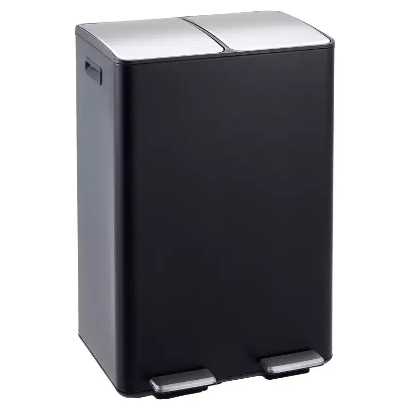 Kitchen Trash Can with Lid, 16 Gal / 60L (2 x 8 Gal) Dual Compartment Stainless Steel Garbage and Recycling Bin Combo with Independent Step Pedals