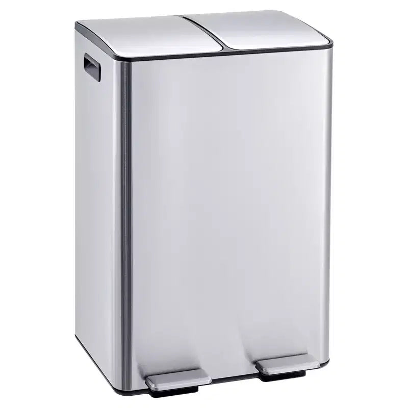 Poubelle de cuisine avec couvercle, 60L (2 x 30L) à double compartiment en acier inoxydable, poubelle de recyclage combinée avec pédales indépendantes