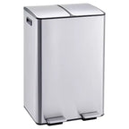 Poubelle de cuisine avec couvercle, 60L (2 x 30L) à double compartiment en acier inoxydable, poubelle de recyclage combinée avec pédales indépendantes