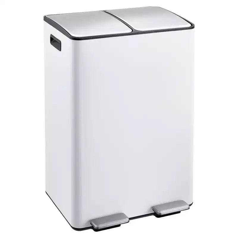 Poubelle de cuisine avec couvercle, 60L (2 x 30L) à double compartiment en acier inoxydable, poubelle de recyclage combinée avec pédales indépendantes