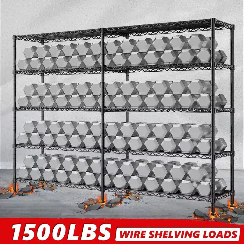 Étagère de rangement en métal robuste à 5 niveaux BATHWA, étagères métalliques réglables en fil métallique de 60W x 14D x 72H pour le rangement, étagères de rangement autoportantes de 1500 lb