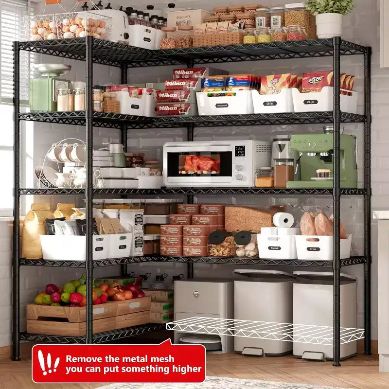 Étagère de rangement en métal robuste à 5 niveaux BATHWA, étagères métalliques réglables en fil métallique de 60W x 14D x 72H pour le rangement, étagères de rangement autoportantes de 1500 lb