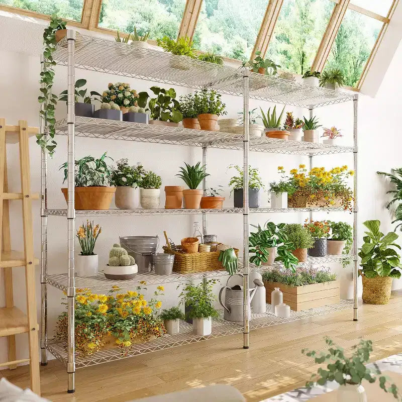 Étagère de rangement en métal robuste à 5 niveaux BATHWA, étagères métalliques réglables en fil métallique de 60W x 14D x 72H pour le rangement, étagères de rangement autoportantes de 1500 lb