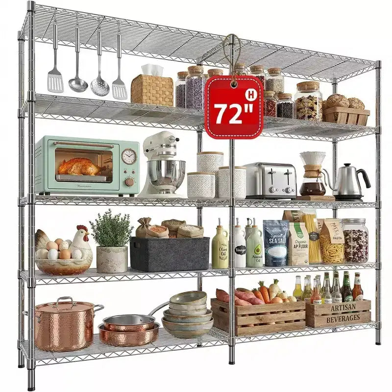 Étagère de rangement en métal robuste à 5 niveaux BATHWA, étagères métalliques réglables en fil métallique de 60W x 14D x 72H pour le rangement, étagères de rangement autoportantes de 1500 lb