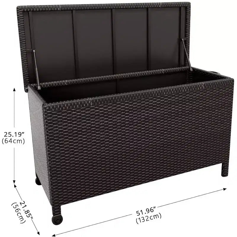Coffre de rangement en rotin PE avec roulettes verrouillables, coffre de rangement extérieur avec poignées latérales pour coussins de patio et jouets de piscine