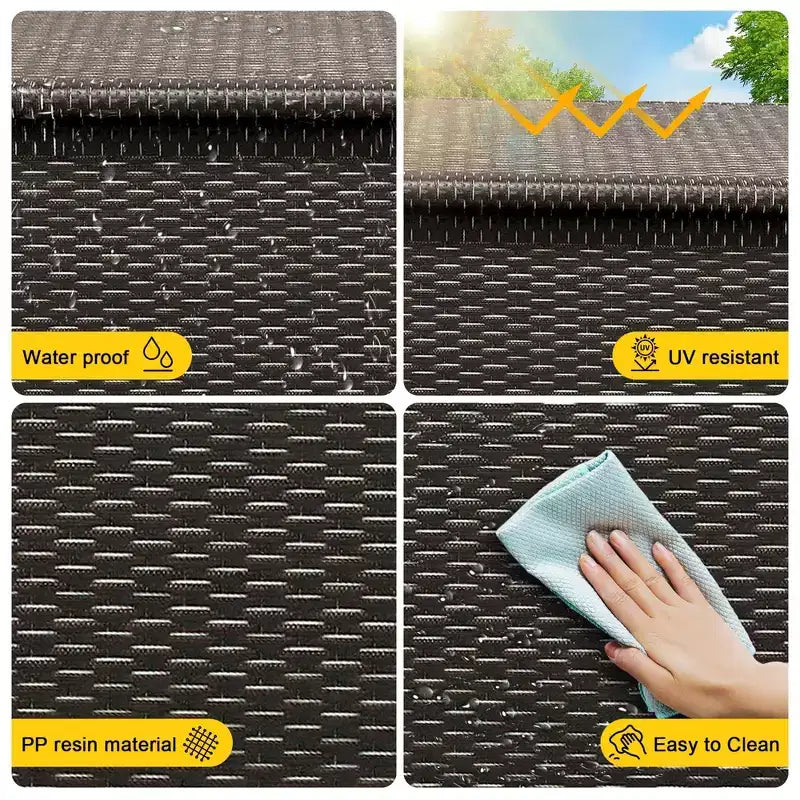 Coffre de rangement en rotin PE avec roulettes verrouillables, coffre de rangement extérieur avec poignées latérales pour coussins de patio et jouets de piscine