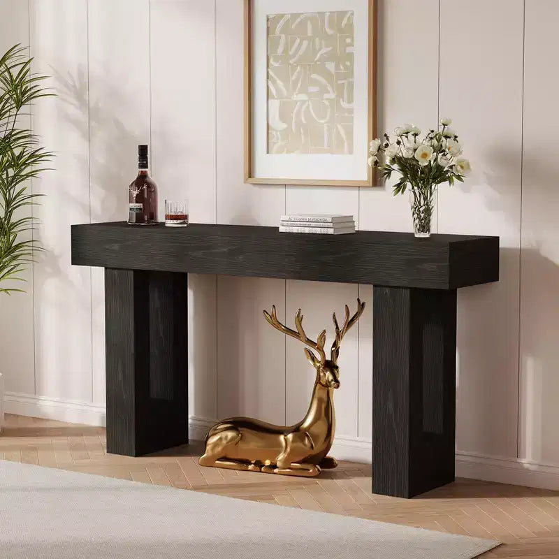 63 Inch Farmhouse Console Table, Long Sofa Table Behind Couch with Wooden Top, Entryway Table for Living Room, Hallway and Entrance