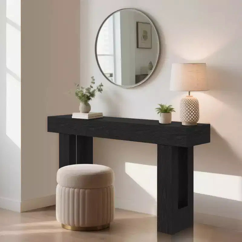 Console rustique de 160 cm, longue table basse derrière le canapé avec plateau en bois, table d'entrée pour le salon, le couloir et l'entrée