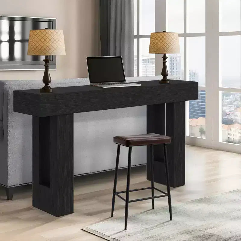 Console rustique de 160 cm, longue table basse derrière le canapé avec plateau en bois, table d'entrée pour le salon, le couloir et l'entrée