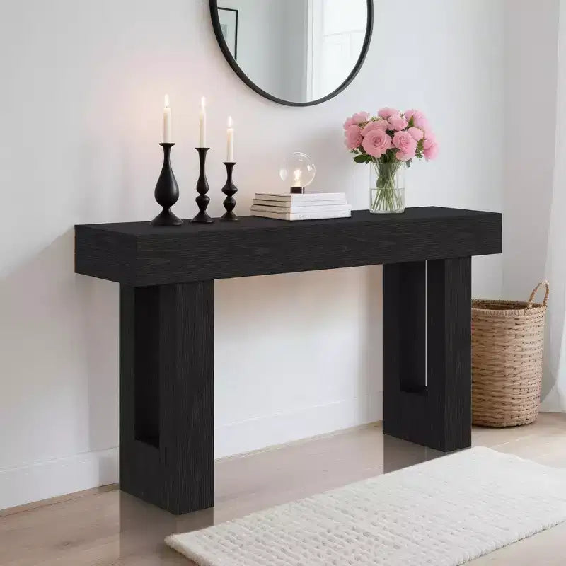 Console rustique de 160 cm, longue table basse derrière le canapé avec plateau en bois, table d'entrée pour le salon, le couloir et l'entrée