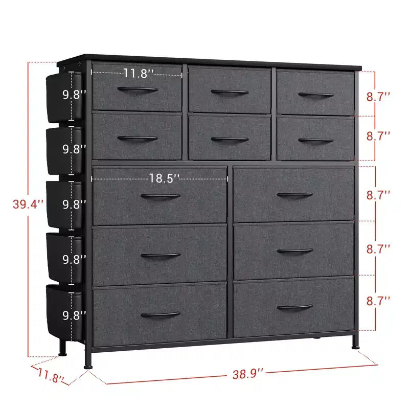 Commode en tissu à 12 tiroirs avec bacs de rangement, tour de rangement haute en bois pour chambre, couloir, entrée