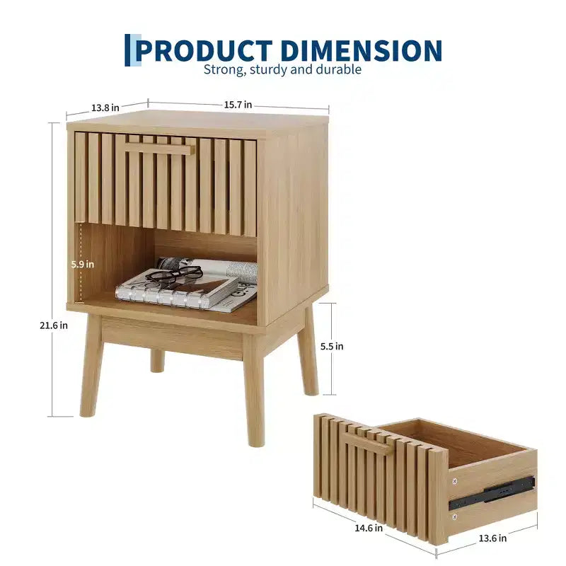 Table de chevet bohème avec tiroir et étagère ouverte, petite table de chevet moderne en bois, table d'appoint compacte pour chambre et salon