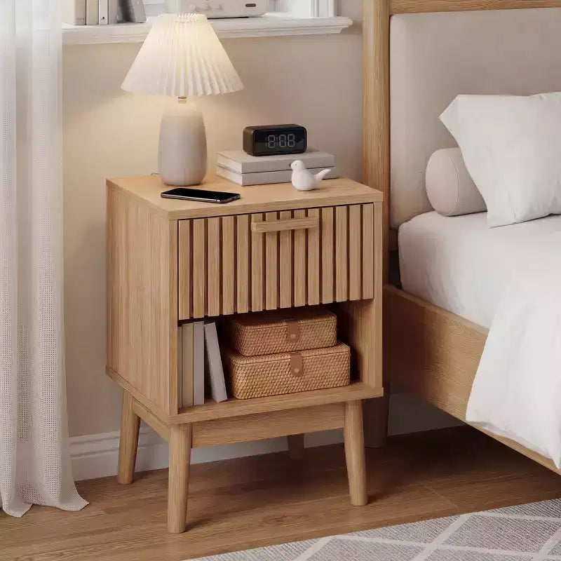 Table de chevet bohème avec tiroir et étagère ouverte, petite table de chevet moderne en bois, table d'appoint compacte pour chambre et salon