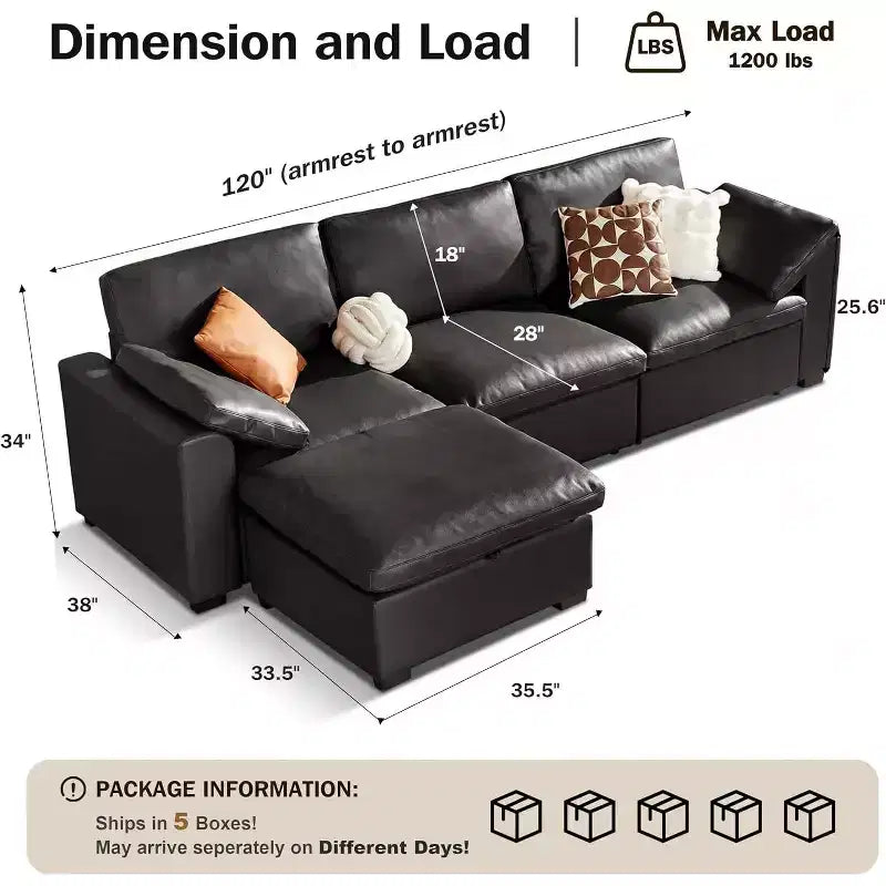 Canapé d'angle modulable surdimensionné Dyonery Cloud, en L et en U, avec pouf de rangement, assise profonde