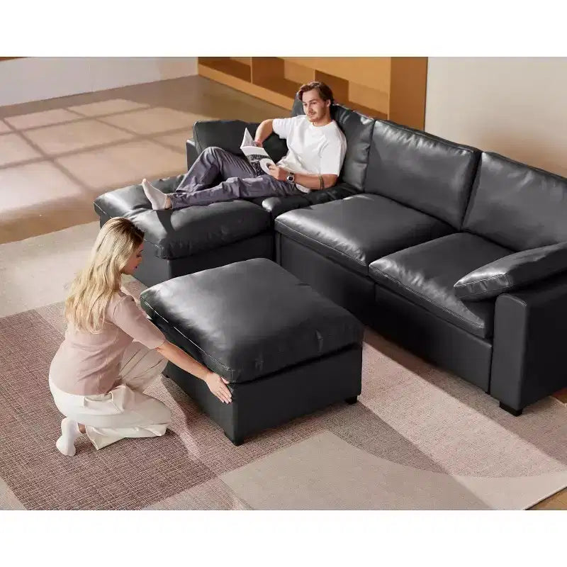 Canapé d'angle modulable surdimensionné Dyonery Cloud, en L et en U, avec pouf de rangement, assise profonde