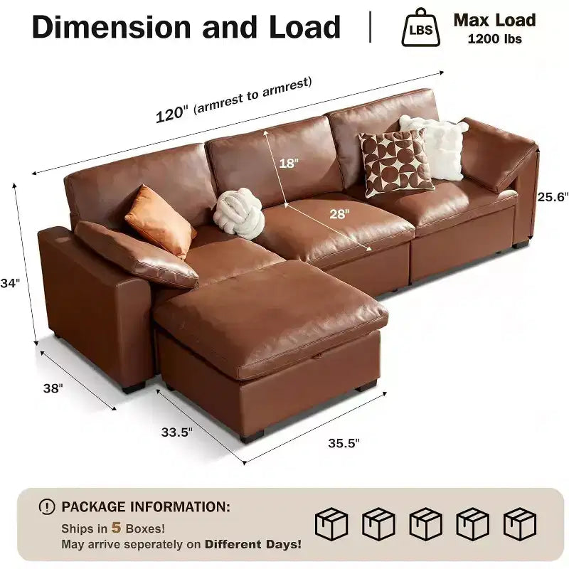 Canapé d'angle modulable surdimensionné Dyonery Cloud, en L et en U, avec pouf de rangement, assise profonde