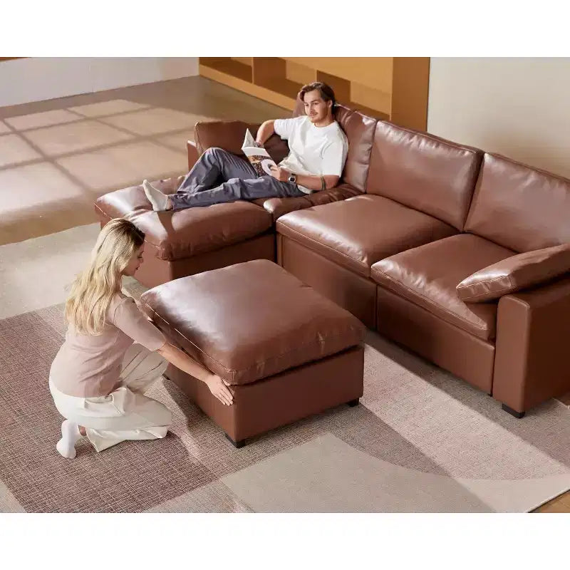Canapé d'angle modulable surdimensionné Dyonery Cloud, en L et en U, avec pouf de rangement, assise profonde