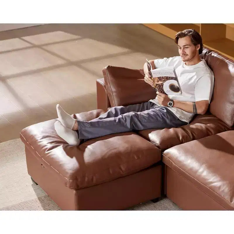 Canapé d'angle modulable surdimensionné Dyonery Cloud, en L et en U, avec pouf de rangement, assise profonde