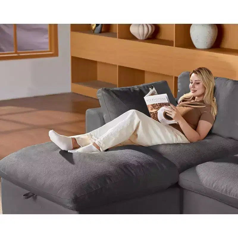 Canapé d'angle modulable surdimensionné Dyonery Cloud, en L et en U, avec pouf de rangement, assise profonde
