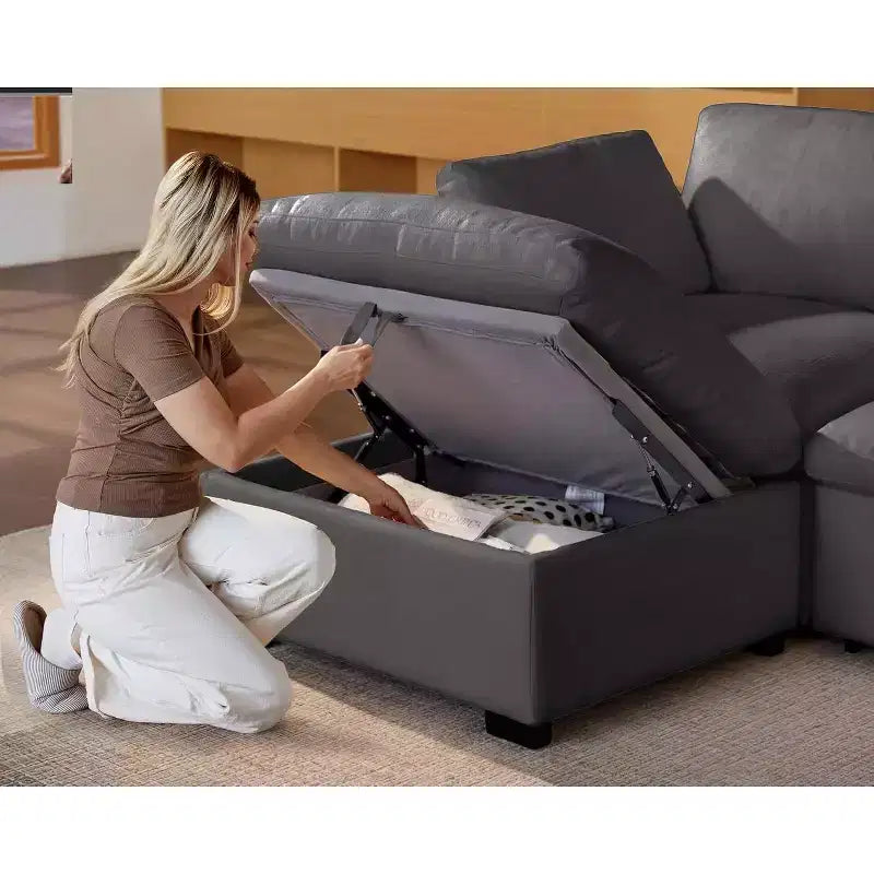 Canapé d'angle modulable surdimensionné Dyonery Cloud, en L et en U, avec pouf de rangement, assise profonde