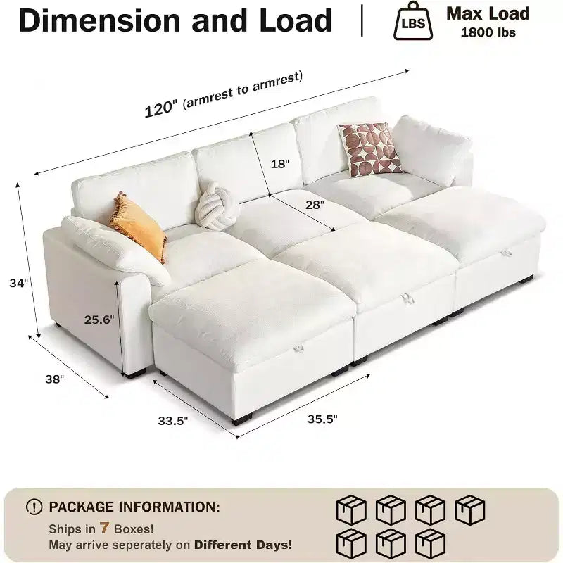 Canapé d'angle modulable surdimensionné Dyonery Cloud, en L et en U, avec pouf de rangement, assise profonde