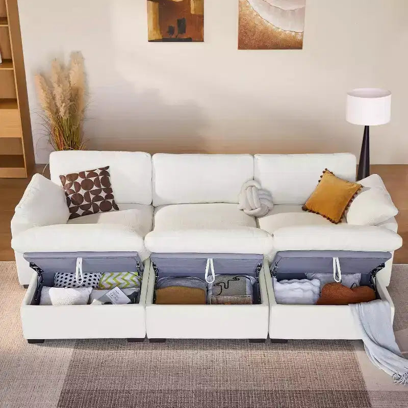 Canapé d'angle modulable surdimensionné Dyonery Cloud, en L et en U, avec pouf de rangement, assise profonde