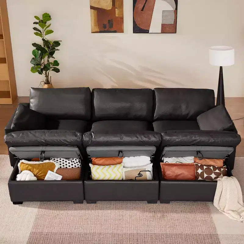 Canapé d'angle modulable surdimensionné Dyonery Cloud, en L et en U, avec pouf de rangement, assise profonde