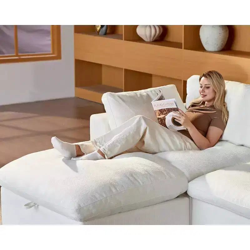 Canapé d'angle modulable surdimensionné Dyonery Cloud, en L et en U, avec pouf de rangement, assise profonde