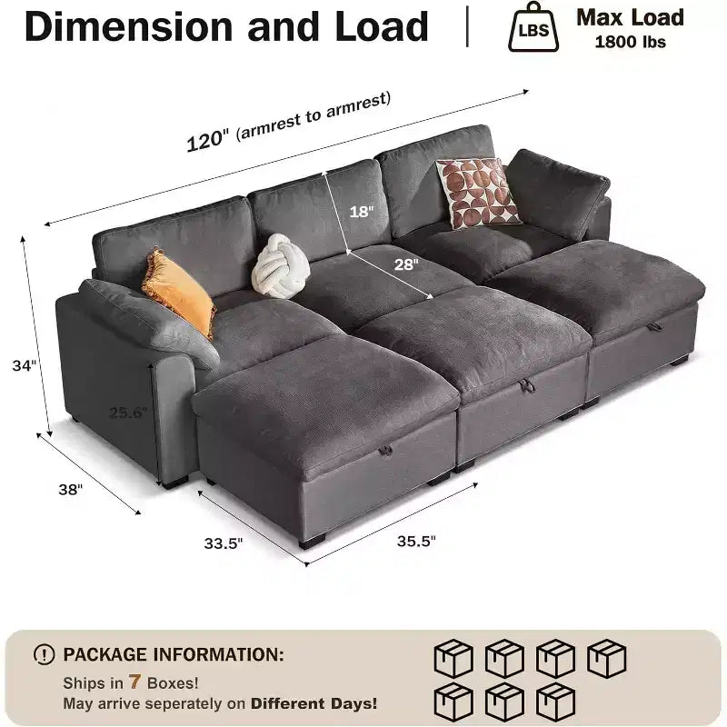 Canapé d'angle modulable surdimensionné Dyonery Cloud, en L et en U, avec pouf de rangement, assise profonde