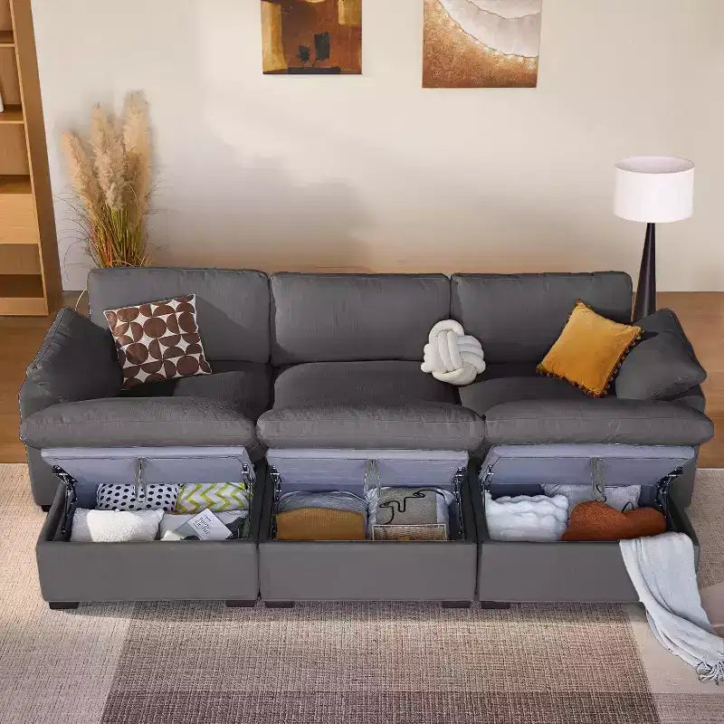 Canapé d'angle modulable surdimensionné Dyonery Cloud, en L et en U, avec pouf de rangement, assise profonde