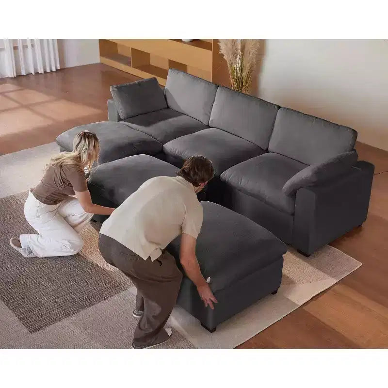 Canapé d'angle modulable surdimensionné Dyonery Cloud, en L et en U, avec pouf de rangement, assise profonde