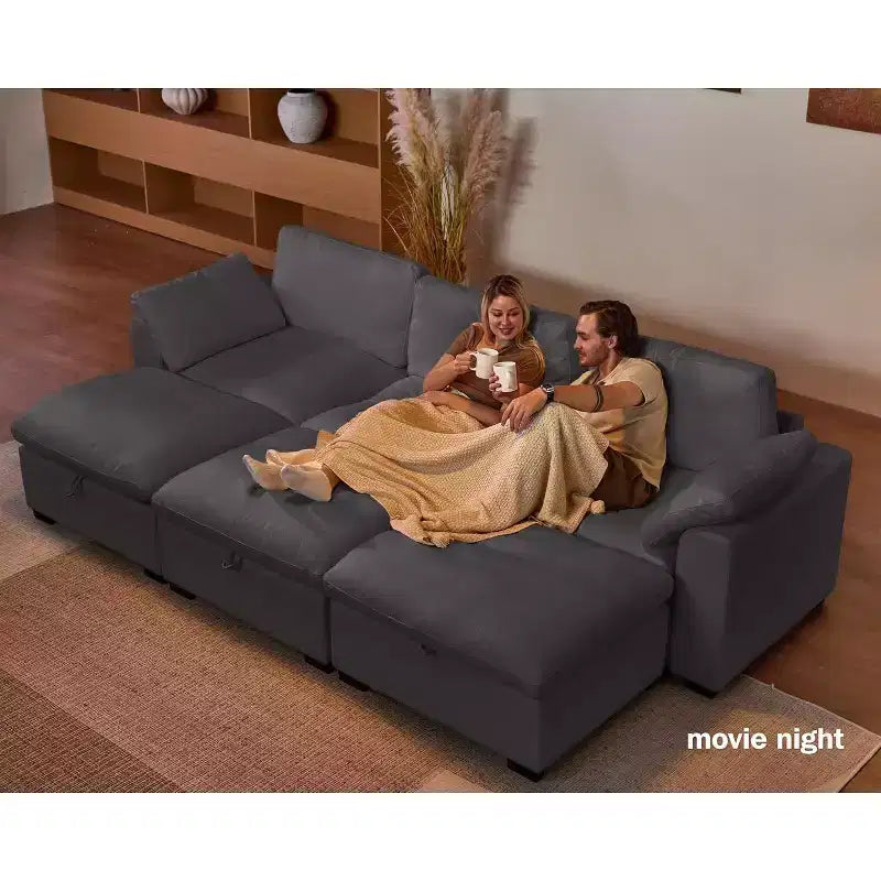 Canapé d'angle modulable surdimensionné Dyonery Cloud, en L et en U, avec pouf de rangement, assise profonde