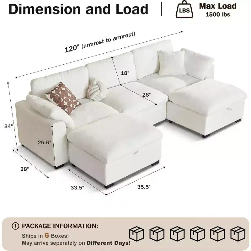 Canapé d'angle modulable surdimensionné Dyonery Cloud, en L et en U, avec pouf de rangement, assise profonde