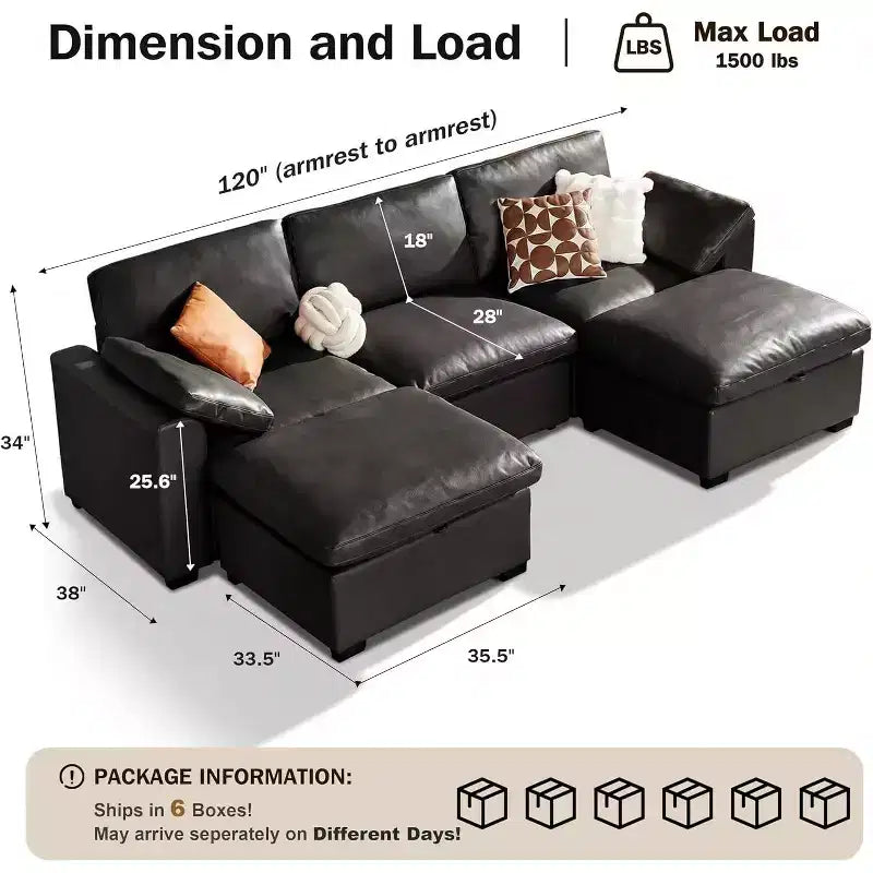 Canapé d'angle modulable surdimensionné Dyonery Cloud, en L et en U, avec pouf de rangement, assise profonde