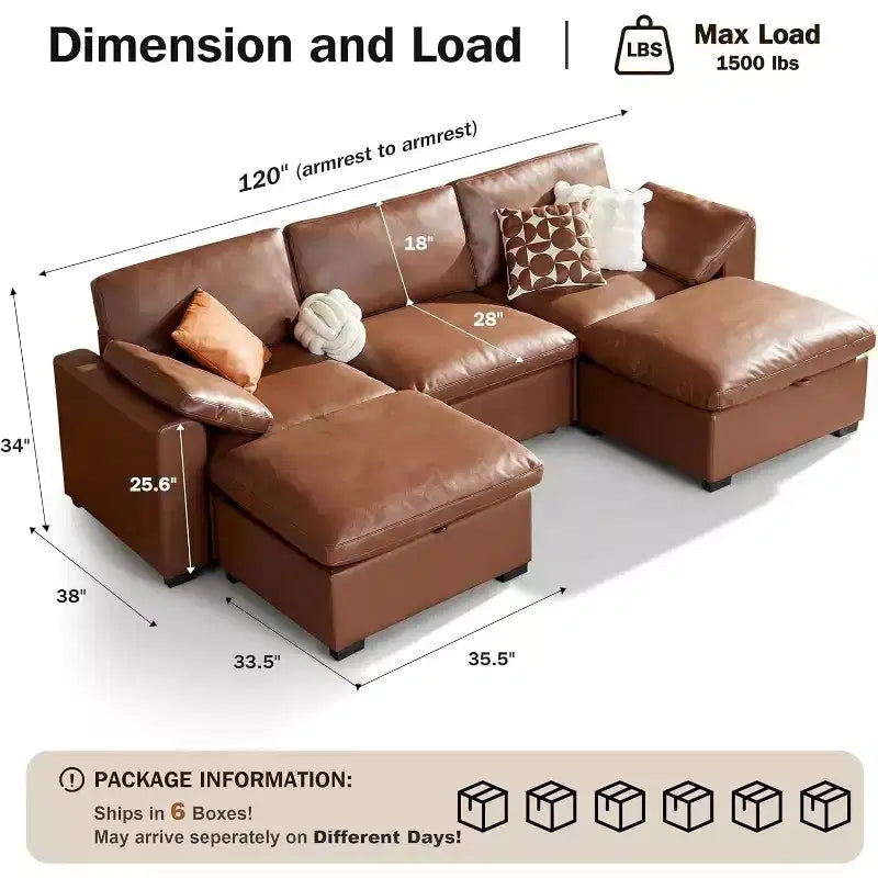 Canapé d'angle modulable surdimensionné Dyonery Cloud, en L et en U, avec pouf de rangement, assise profonde