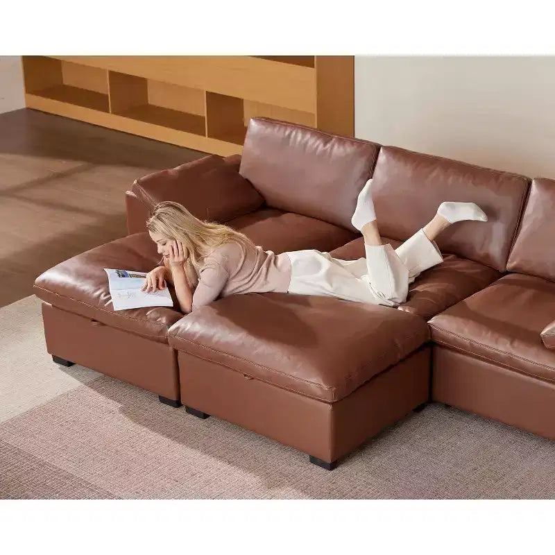 Canapé d'angle modulable surdimensionné Dyonery Cloud, en L et en U, avec pouf de rangement, assise profonde